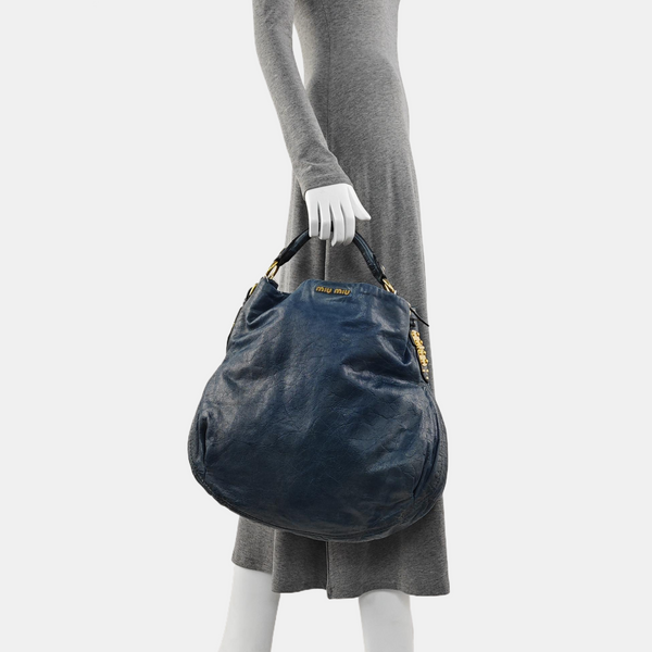 Leather Top Handle Bag Blue