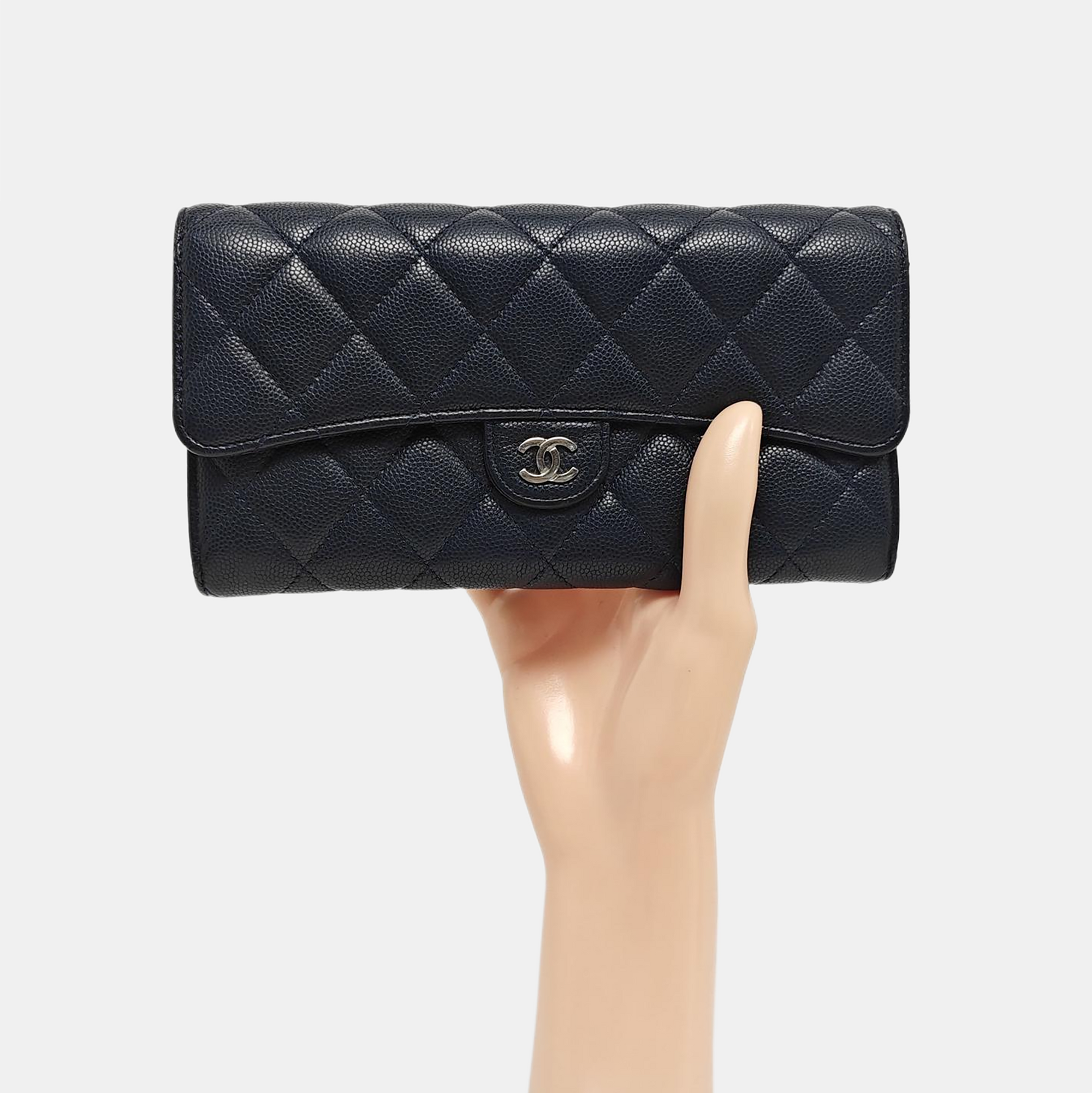 Quilted Grained Calfskin Wallet Blue
