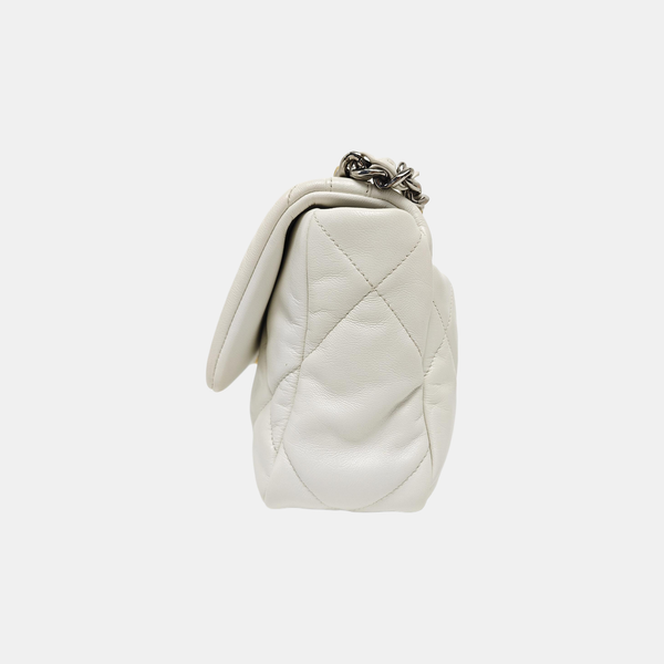 CHANEL 19 Small Quilted Lambskin White