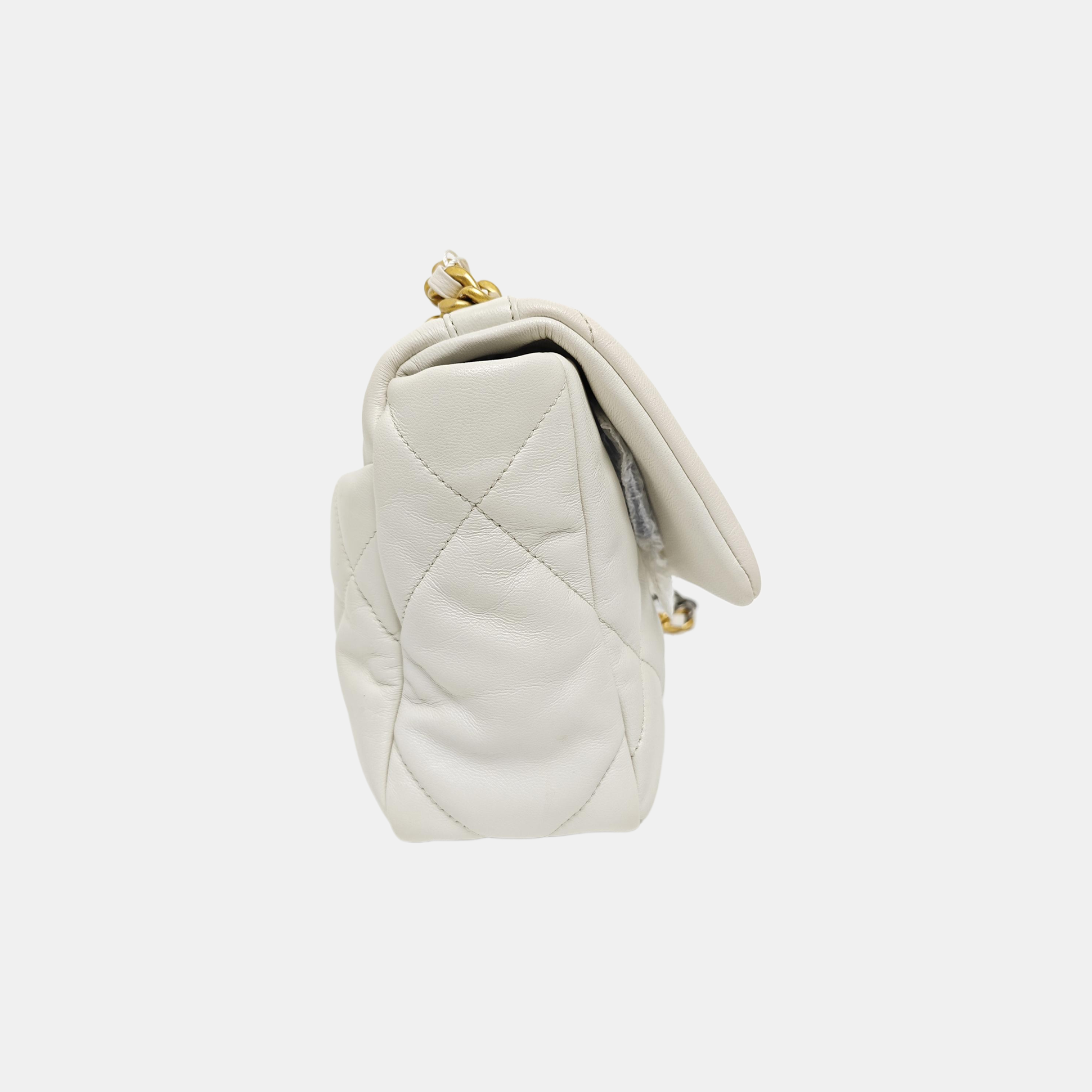 CHANEL 19 Small Quilted Lambskin White