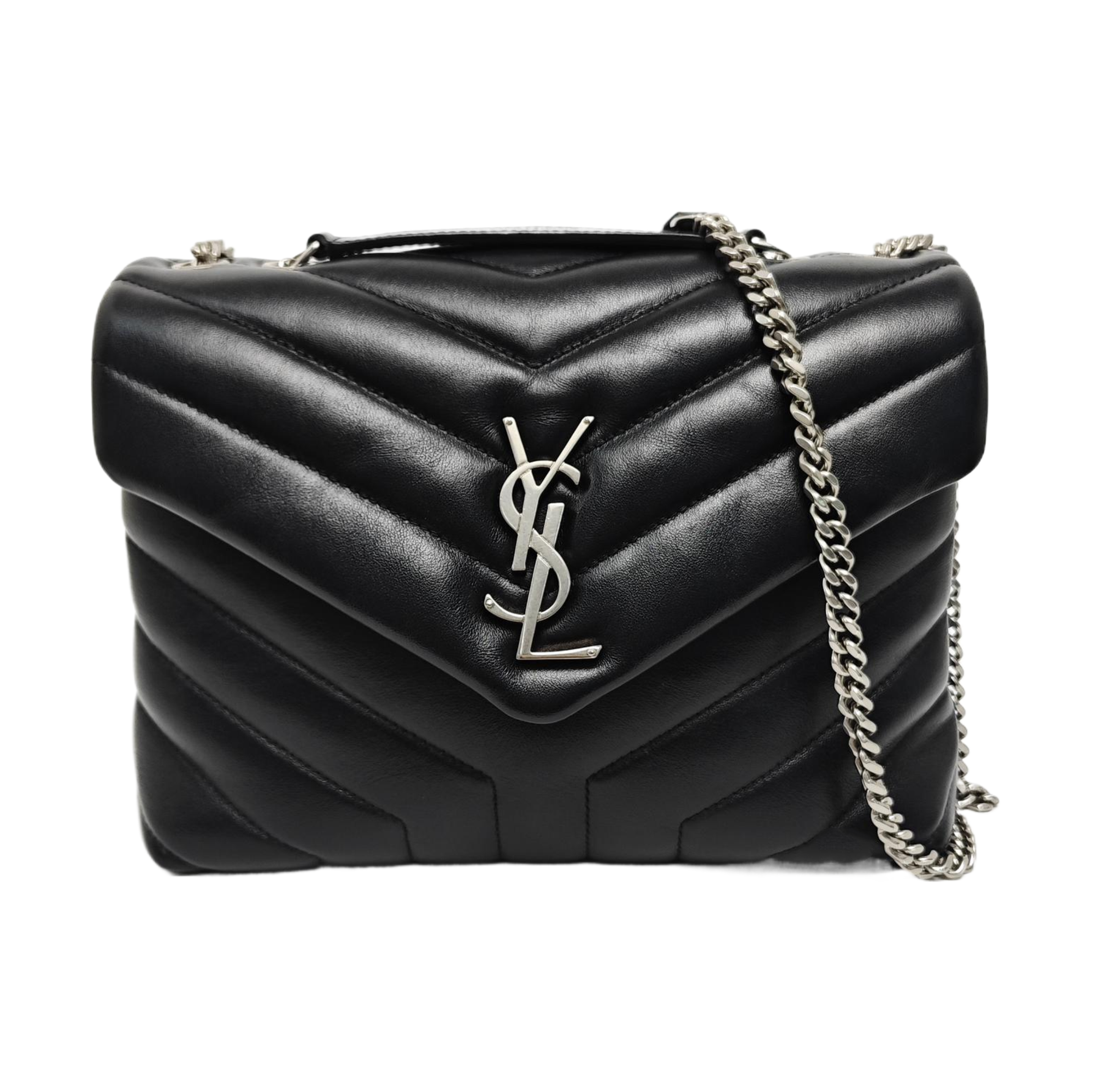 LOULOU Small Chevron Calfskin Black