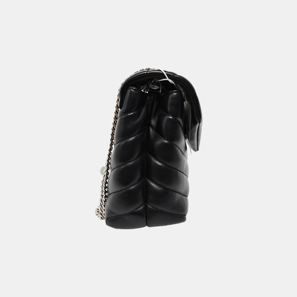 LOULOU Small Chevron Calfskin Black