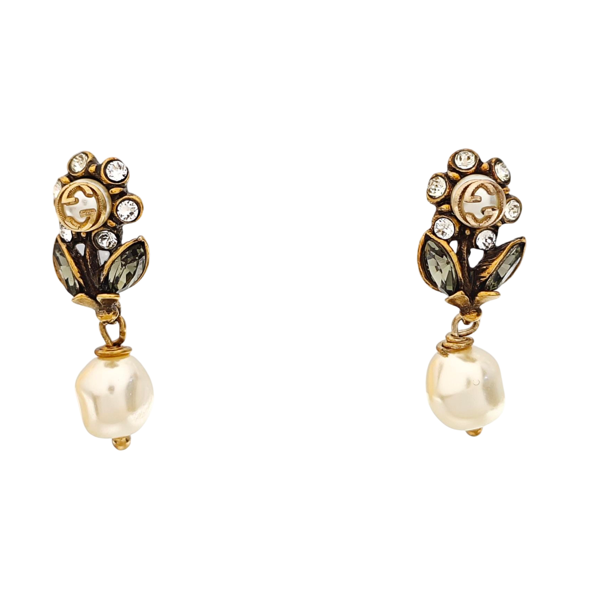 Authenticated pre-owned  Gold-tone Metal Synthetic Crystal Faux Pearl Earring - Earrings at Looply