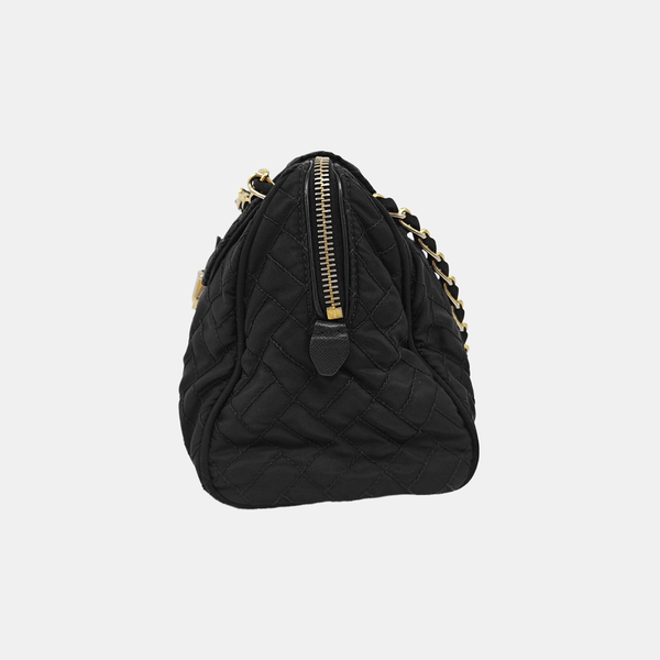 Quilted Nylon Shoulder Bag Black