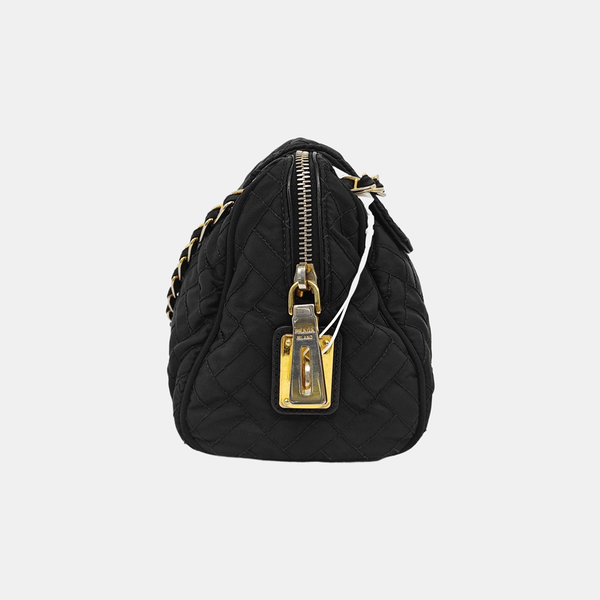 Quilted Nylon Shoulder Bag Black