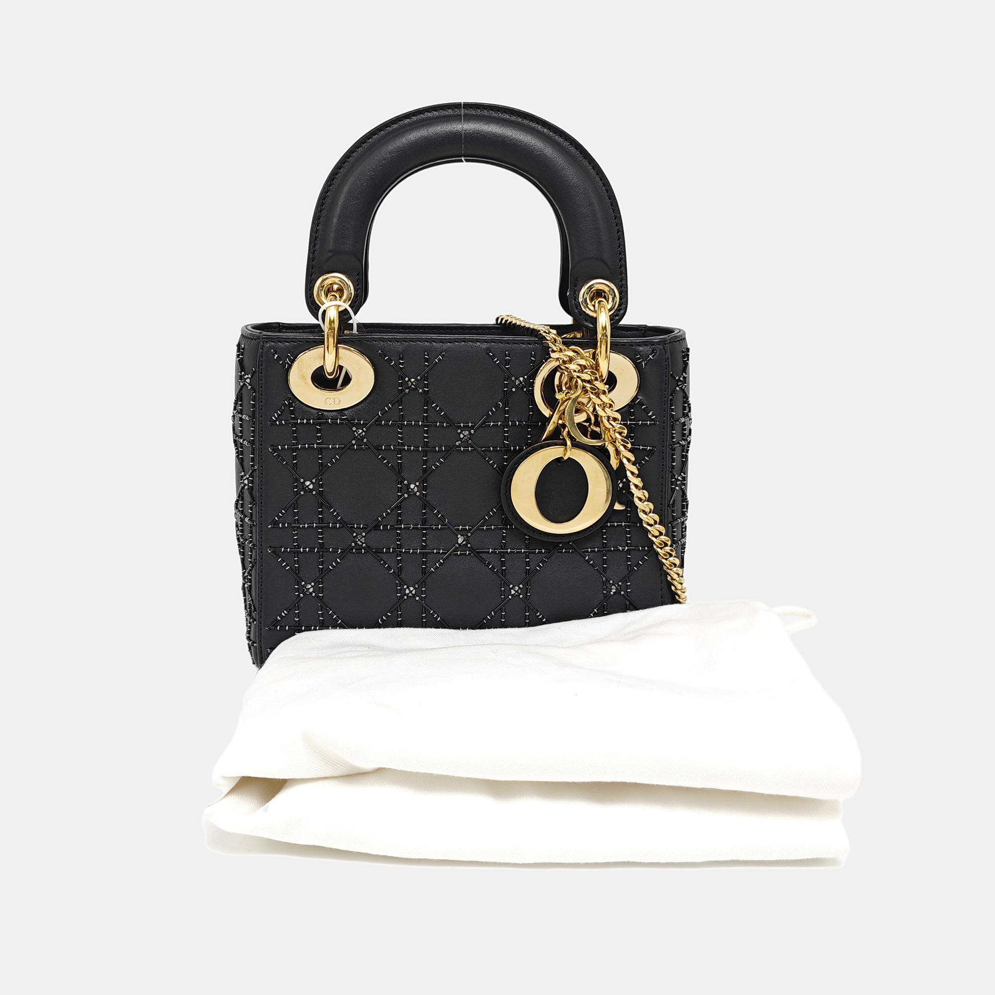 Lady Dior Mini Cannage Calfskin Black