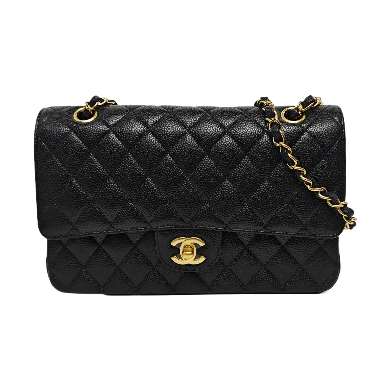 CLASSIC FLAP Medium Quilted Grained Calfskin Black