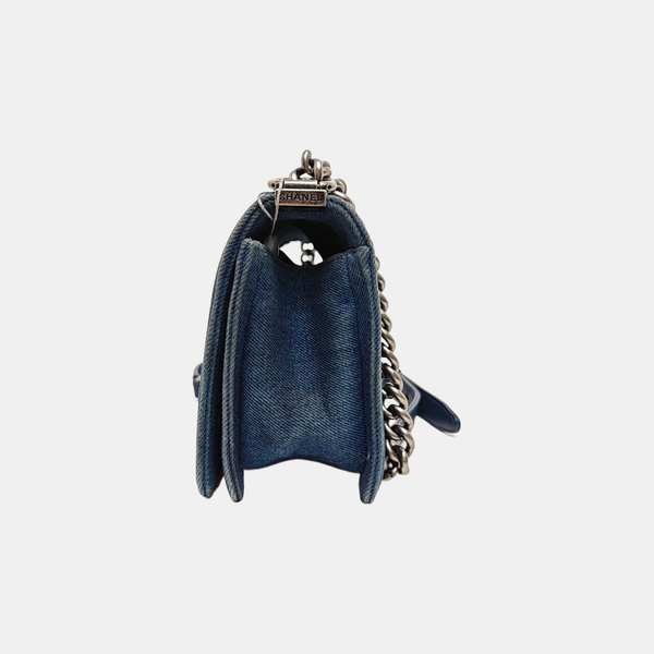 BOY CHANEL Medium Quilted Denim Blue