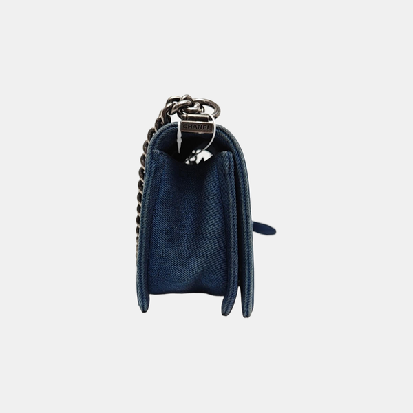 BOY CHANEL Medium Quilted Denim Blue