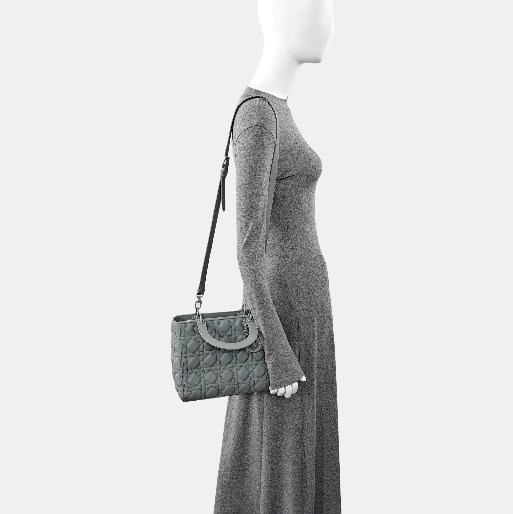 Lady Dior Medium Quilted Calfskin Gray