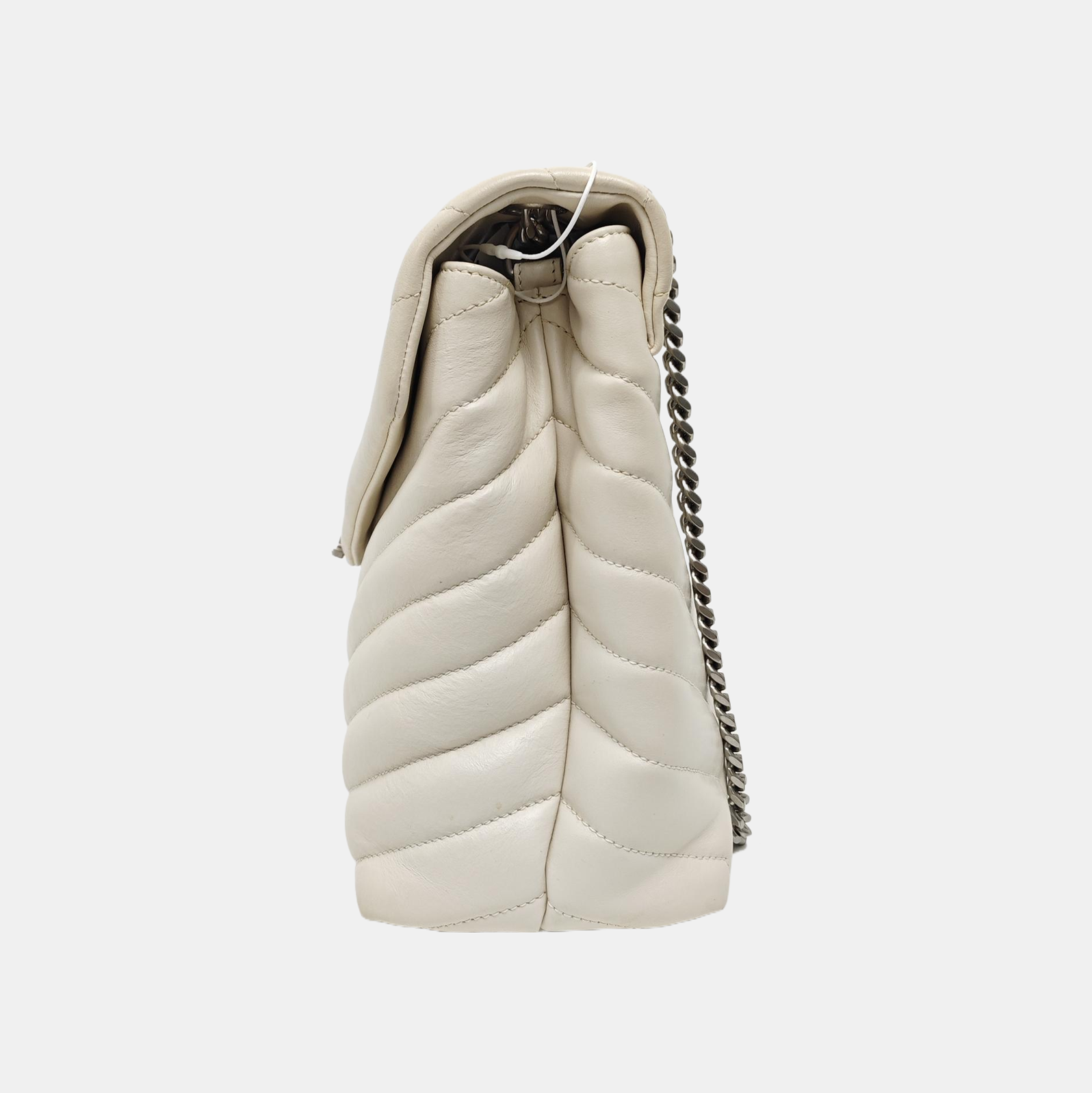 LOULOU Medium Chevron Calfskin White