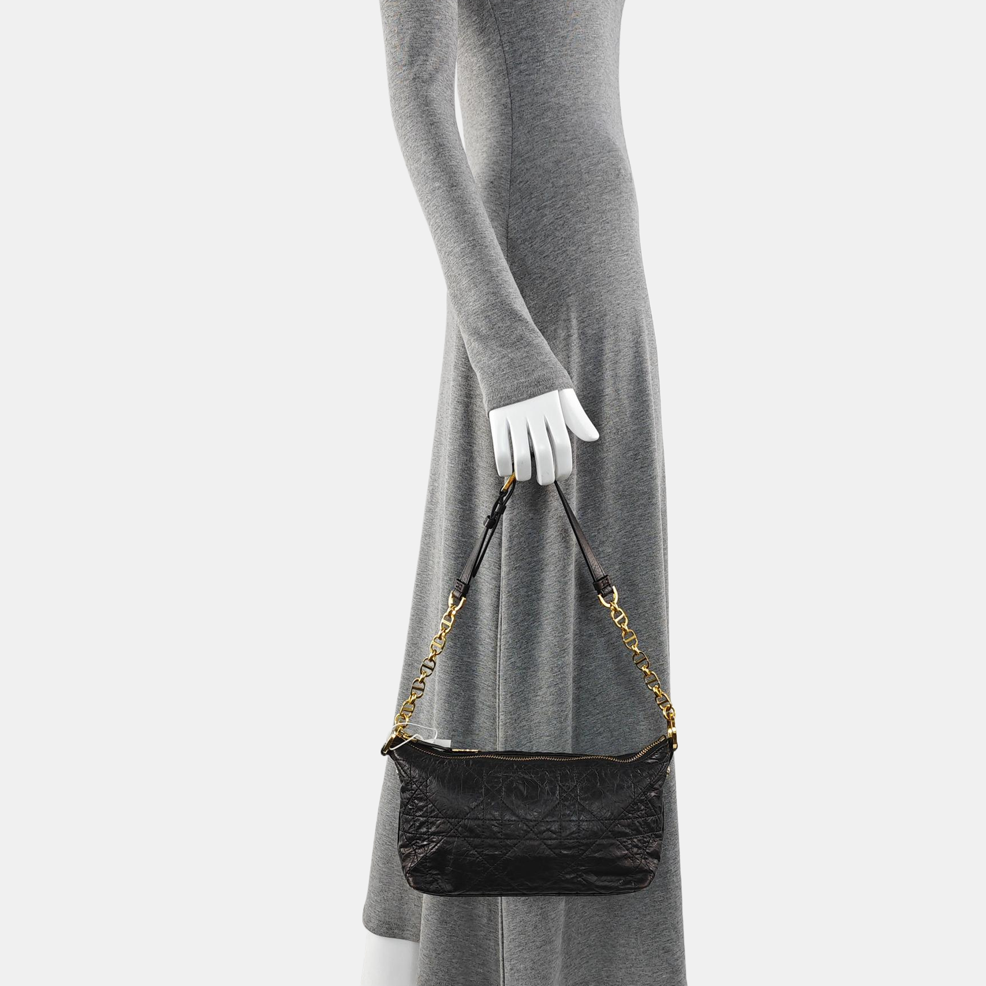 Diorstar Hobo Cannage Calfskin Black