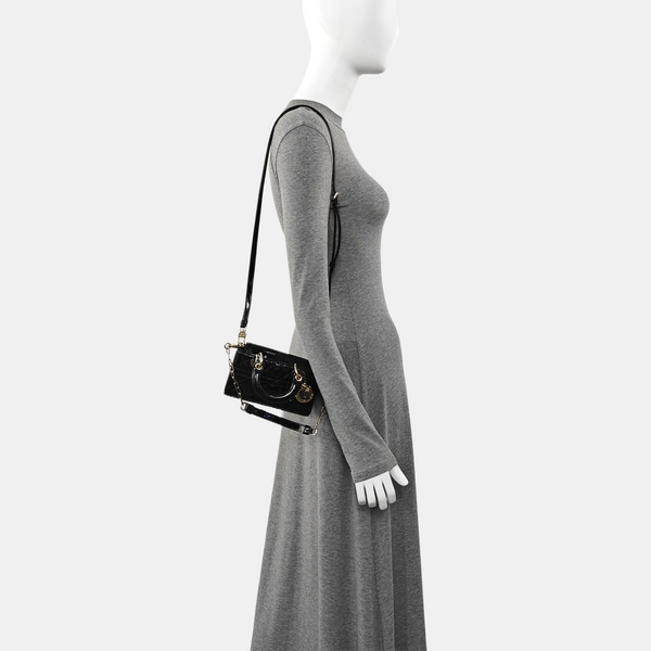 Lady Dior Super Mini Cannage Patent Leather Black