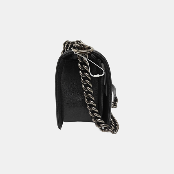 BOY CHANEL Medium Quilted Grained Calfskin Gray