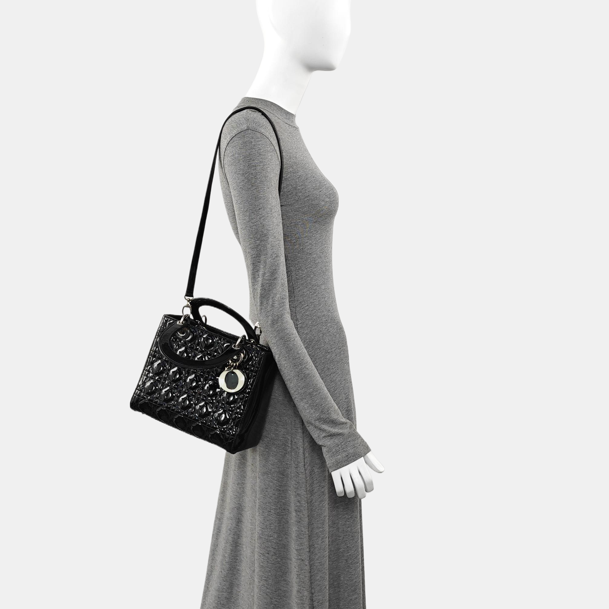 Lady Dior Medium Cannage Patent Leather Black