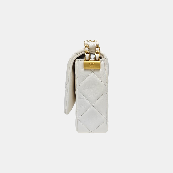 CHANEL 19 Small Quilted Calfskin White