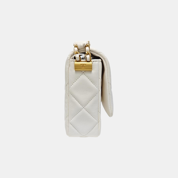 CHANEL 19 Small Quilted Calfskin White
