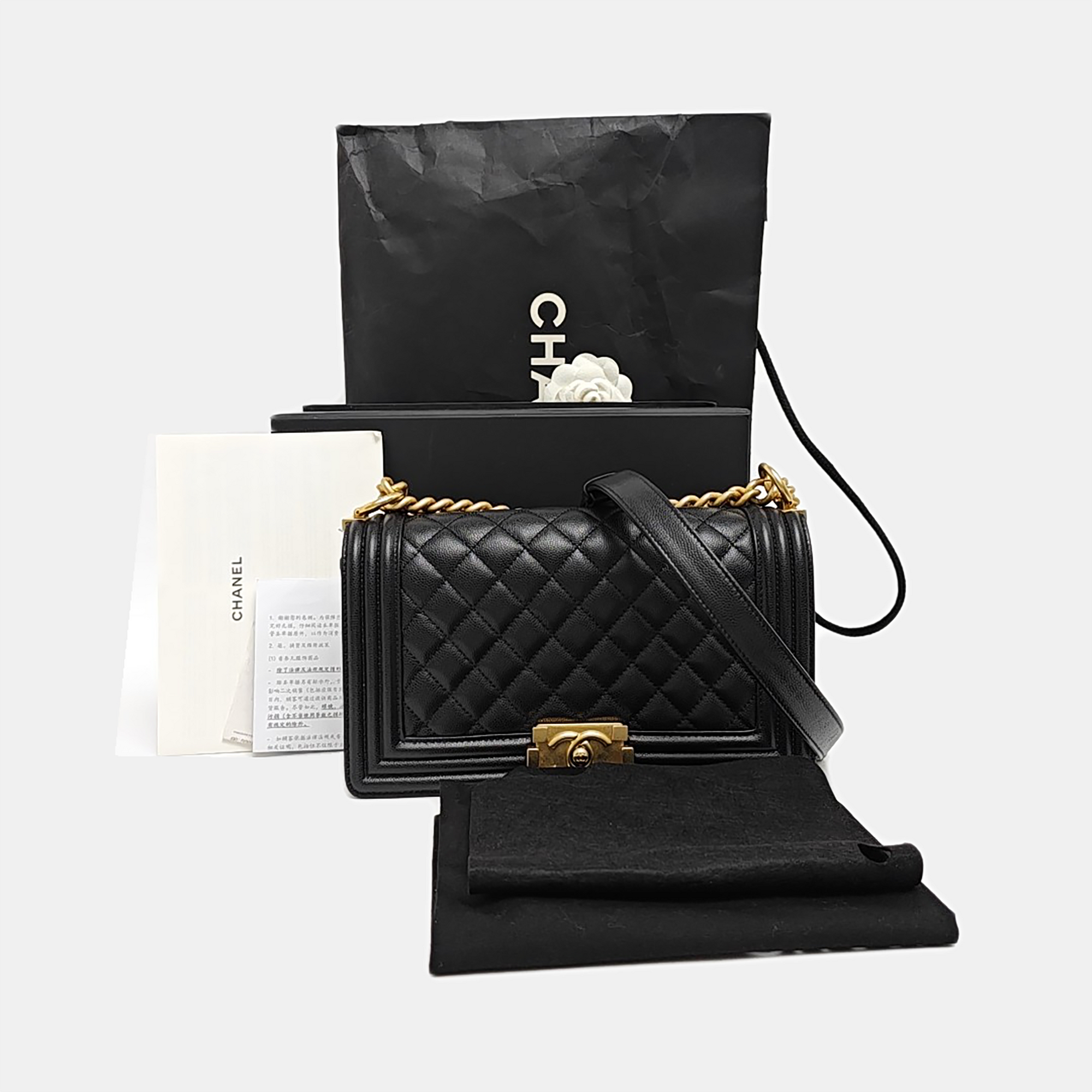 BOY CHANEL Medium Quilted Grained Calfskin Black