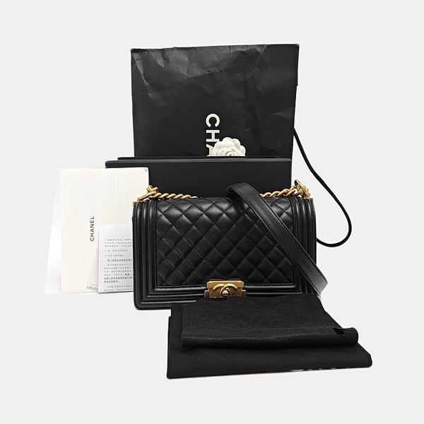 BOY CHANEL Medium Quilted Grained Calfskin Black