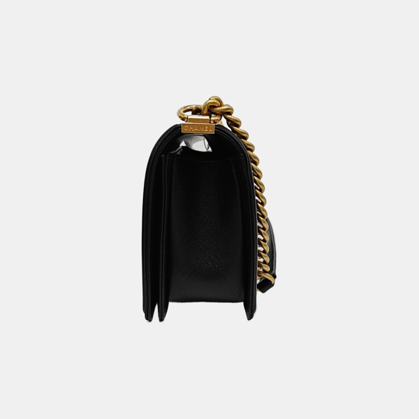 BOY CHANEL Medium Quilted Grained Calfskin Black