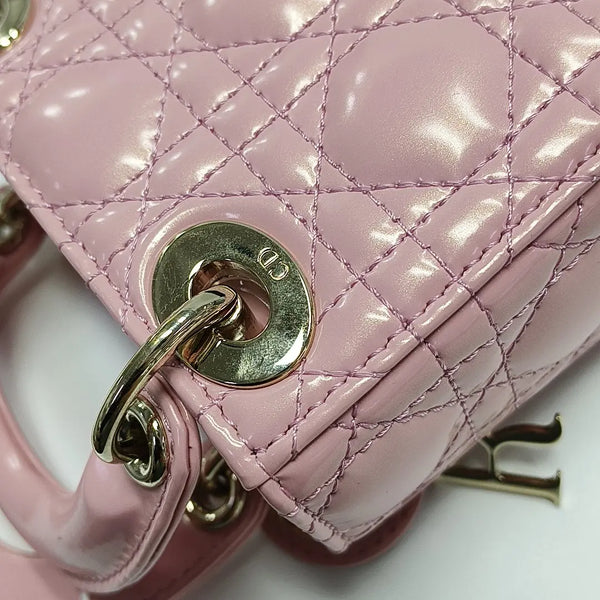 Lady Dior Mini Cannage Patent Leather Pink