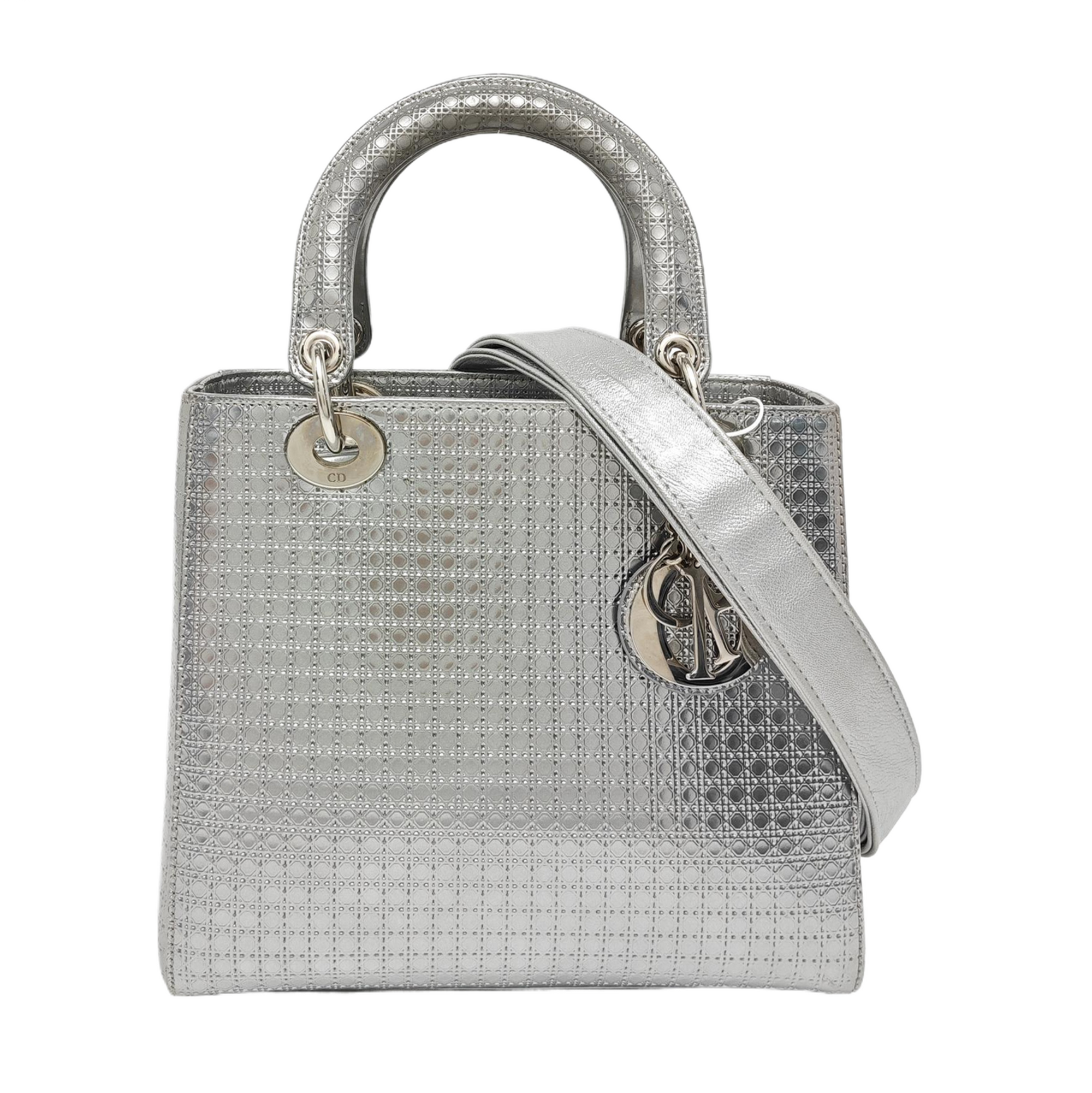 Lady Dior Medium Calfskin Silver