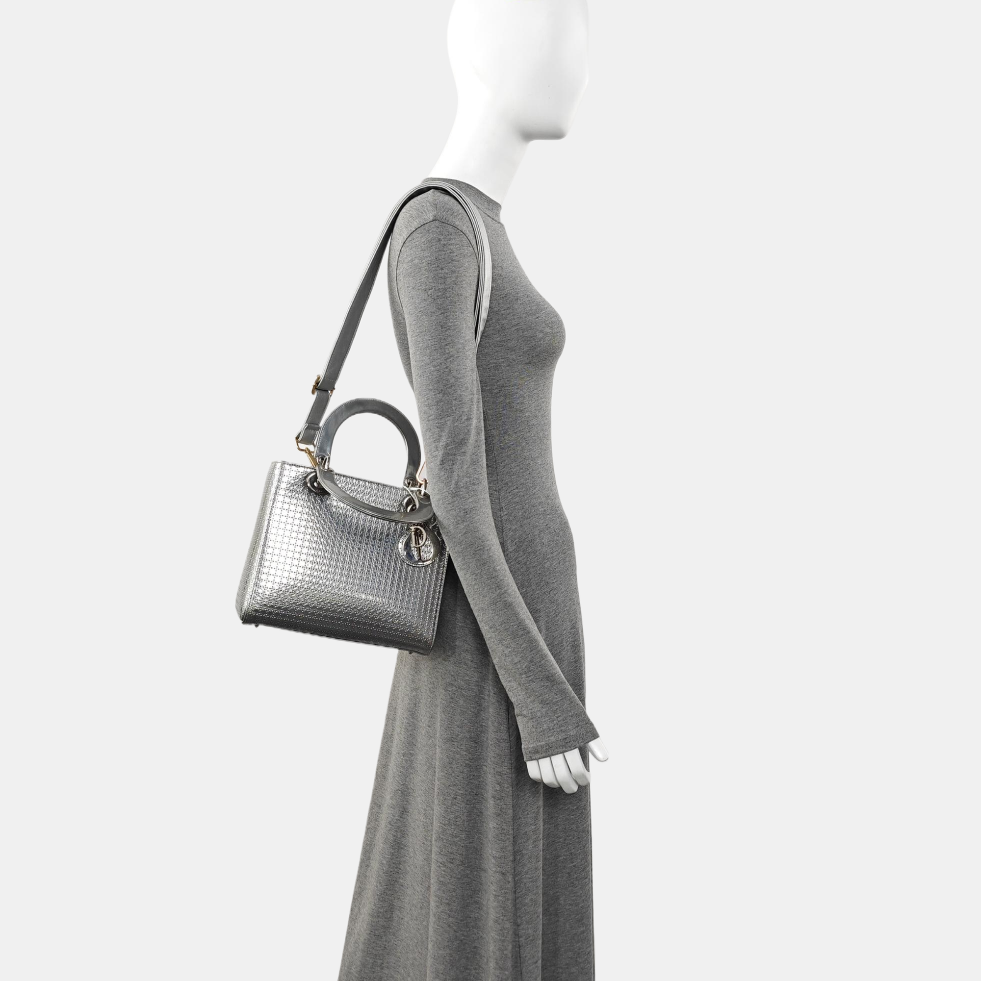 Lady Dior Medium Calfskin Silver