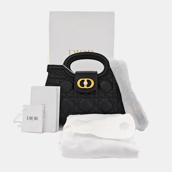 Jolie Top Handle Mini Cannage Lambskin Black