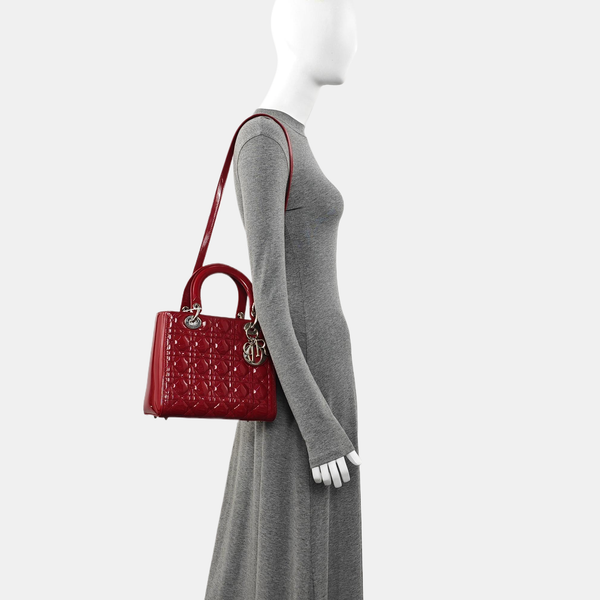 Lady Dior Medium Cannage Patent Leather Red