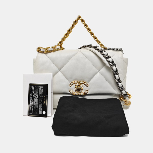 CHANEL 19 Small Quilted Lambskin White
