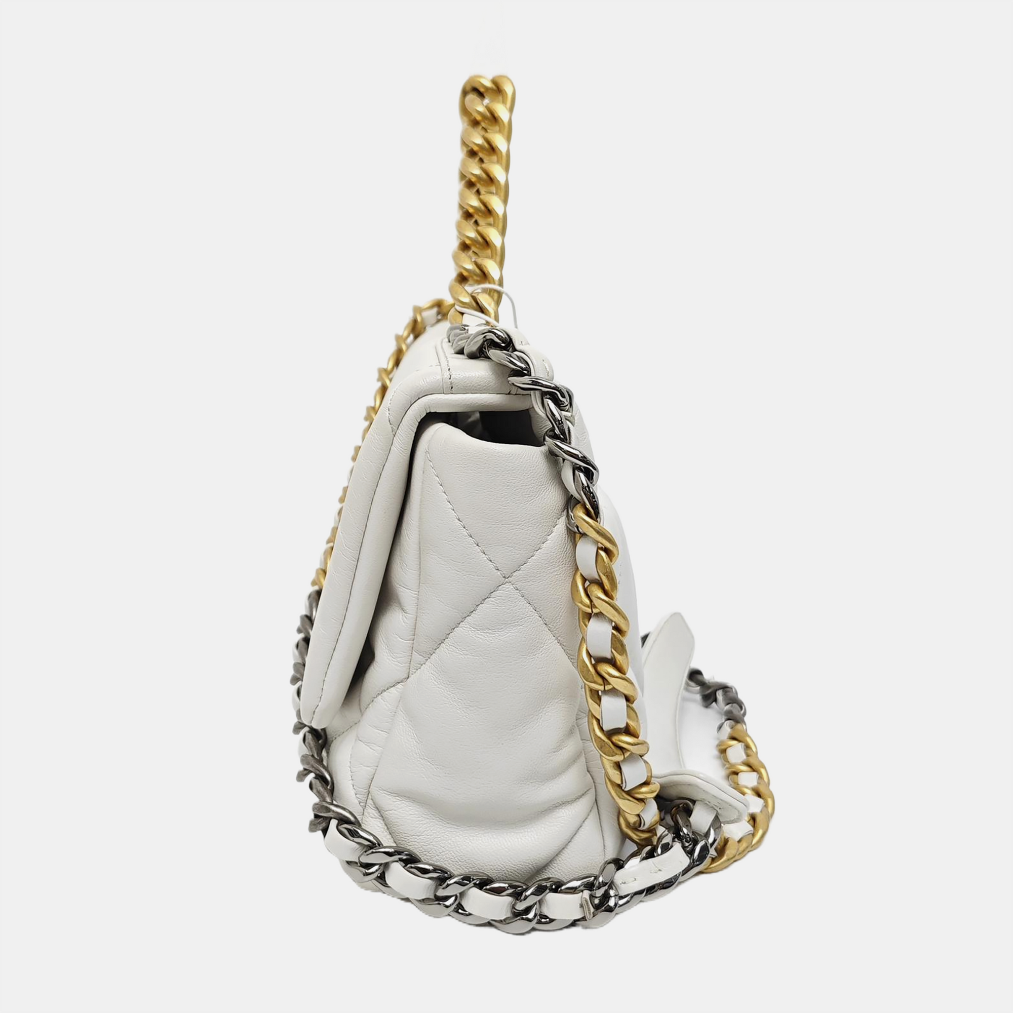 CHANEL 19 Small Quilted Lambskin White