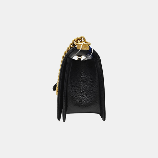 BOY CHANEL Medium Quilted Grained Calfskin Black