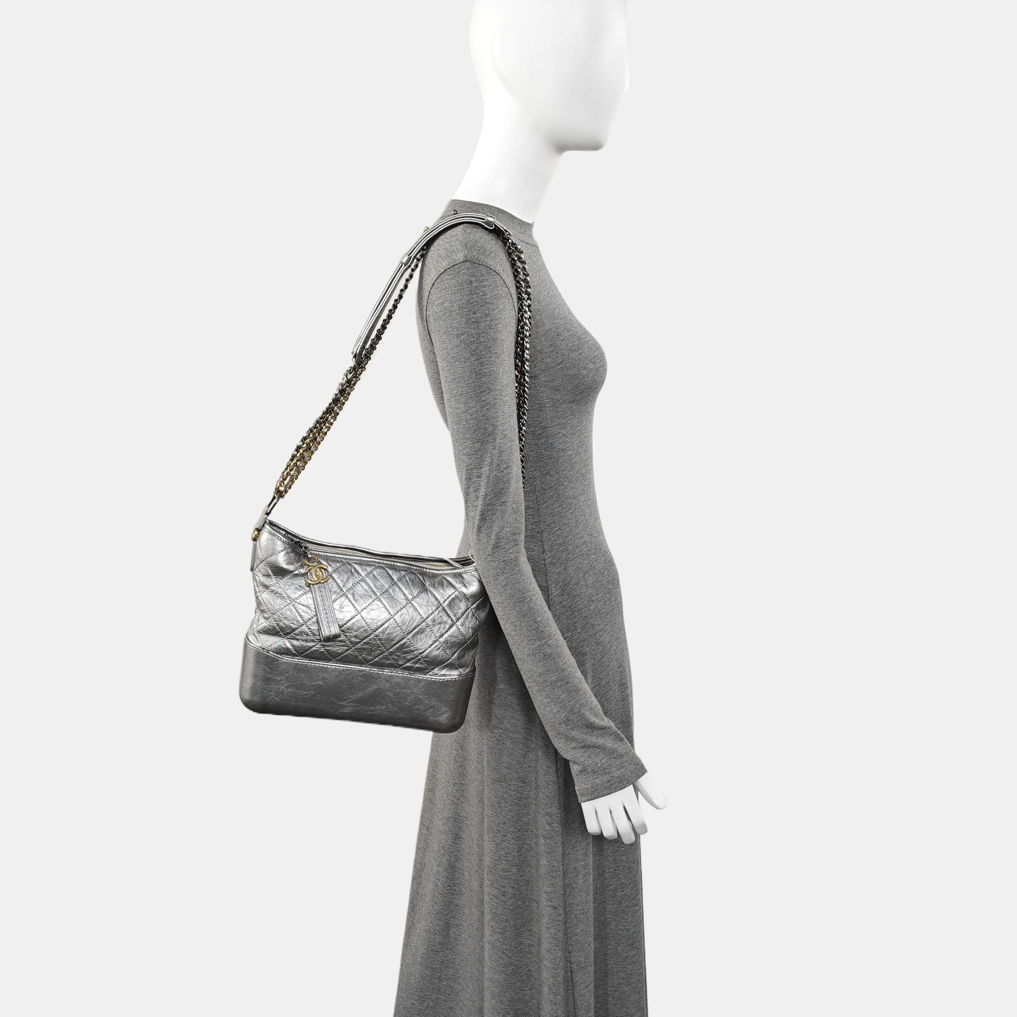 GABRIELLE Medium Quilted Calfskin Silver