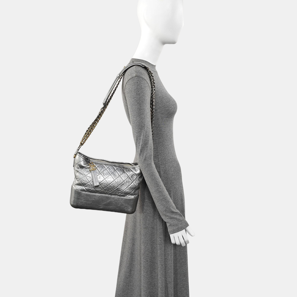 GABRIELLE Medium Quilted Calfskin Silver