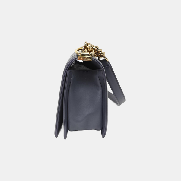 BOY CHANEL Medium Chevron Calfskin Blue