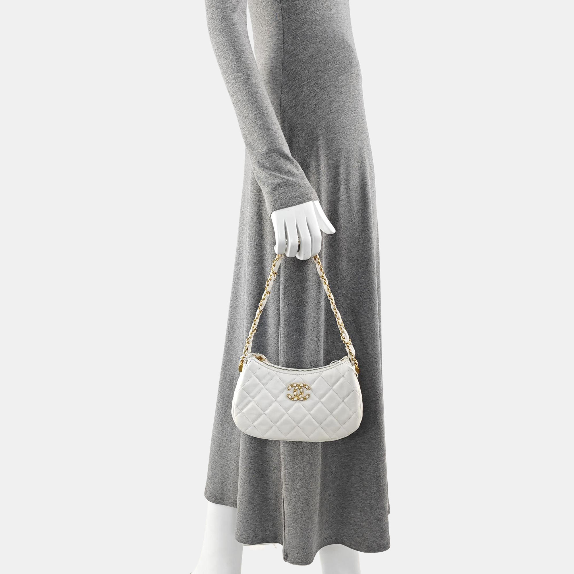 CHANEL 19 Small Quilted Calfskin White
