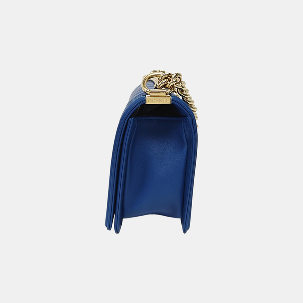BOY CHANEL Medium Chevron Lambskin Blue