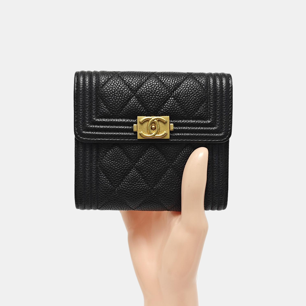 BOY CHANEL Quilted Grained Calfskin Black Wallet