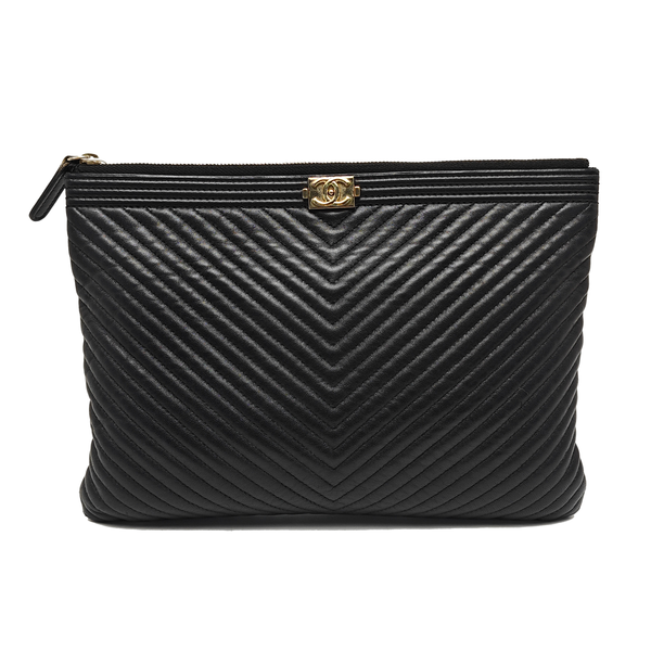 BOY CHANEL Medium Chevron Lambskin Black