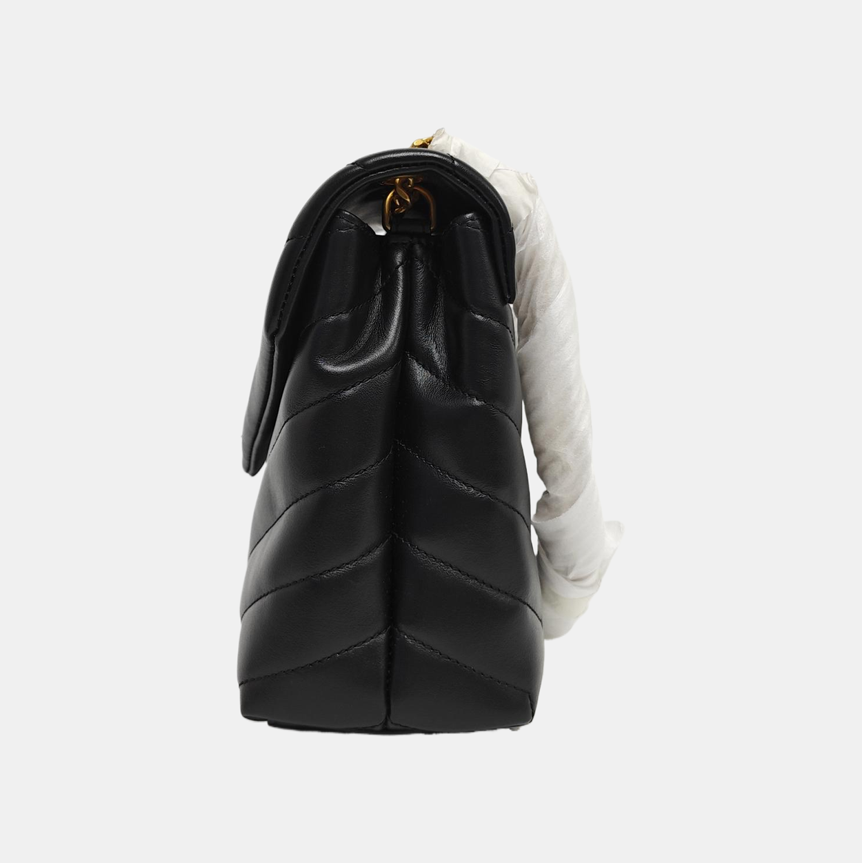 LOULOU Small Chevron Calfskin Black