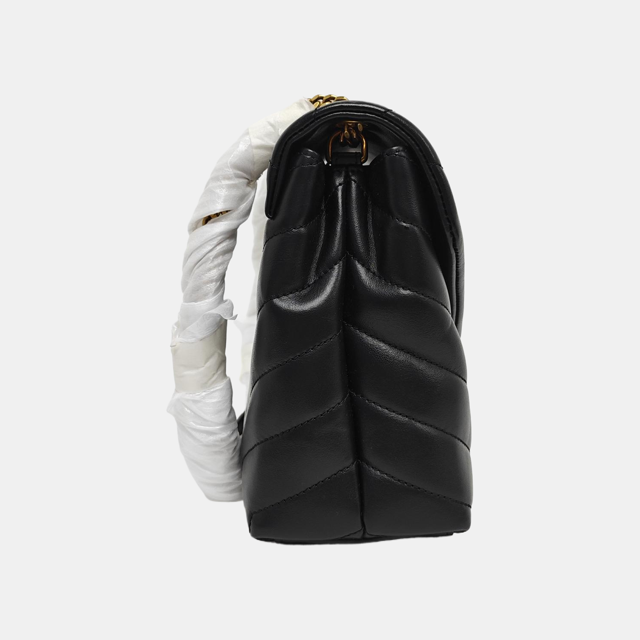 LOULOU Small Chevron Calfskin Black