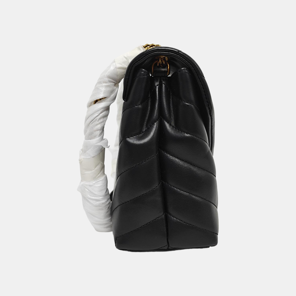 LOULOU Small Chevron Calfskin Black