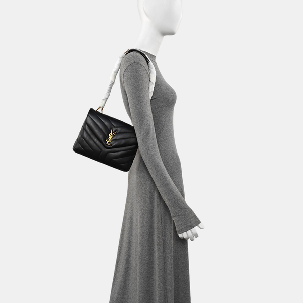 LOULOU Small Chevron Calfskin Black