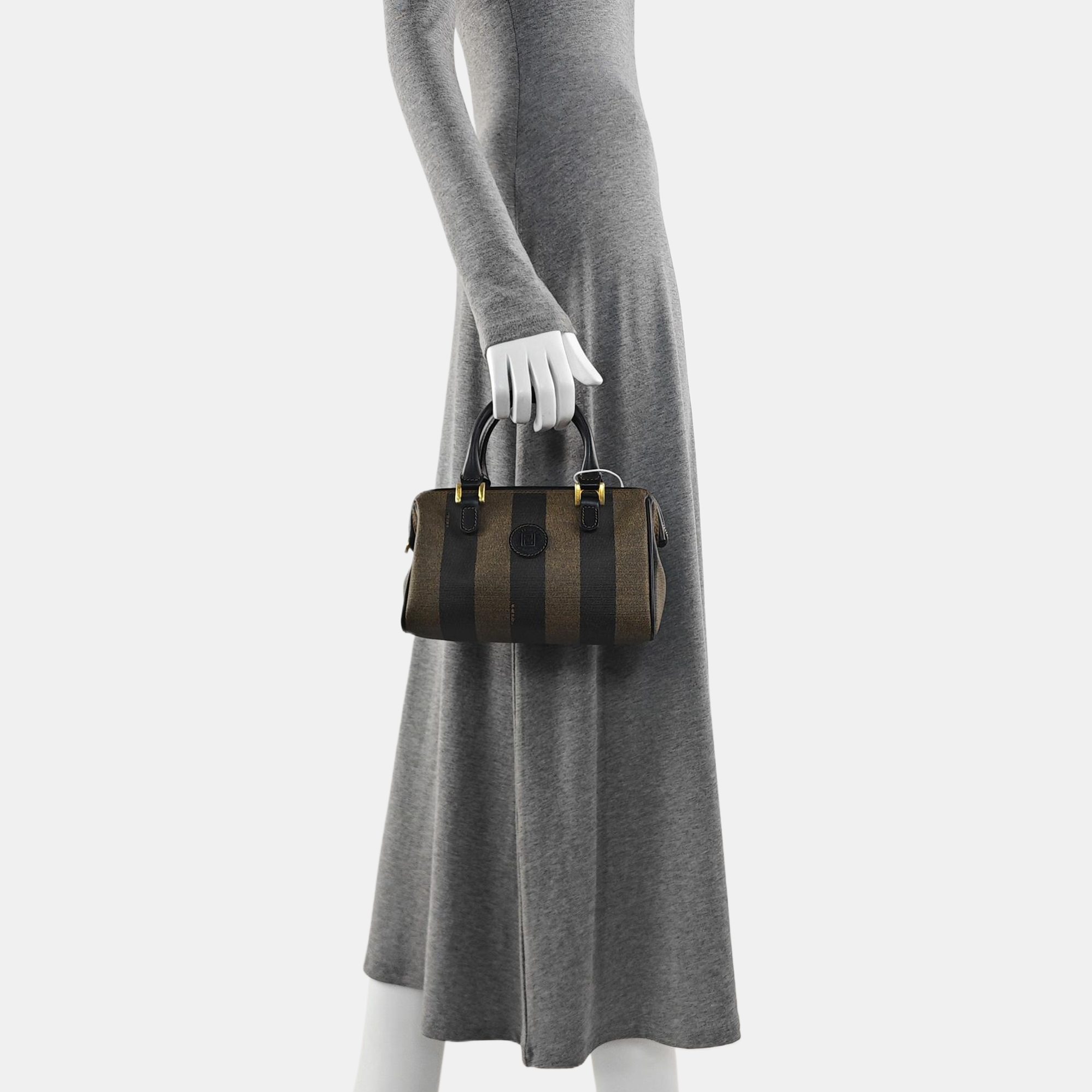 Coated Canvas Top Handle Bag Brown