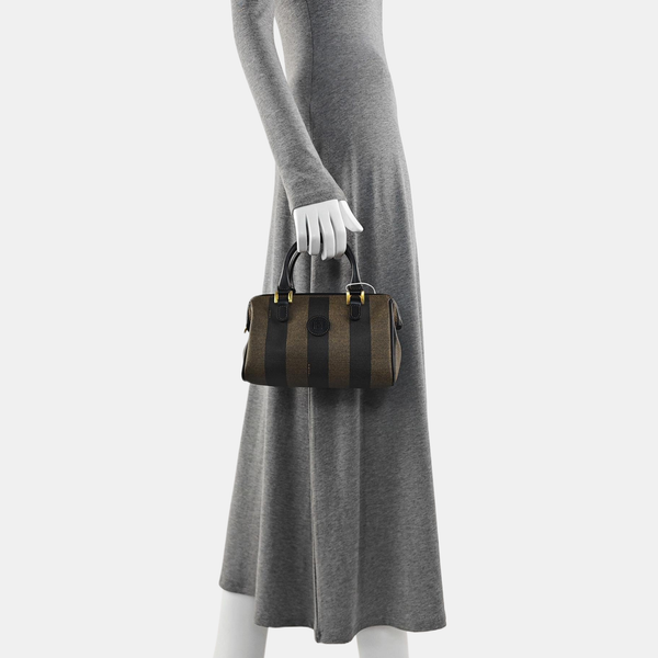 Coated Canvas Top Handle Bag Brown