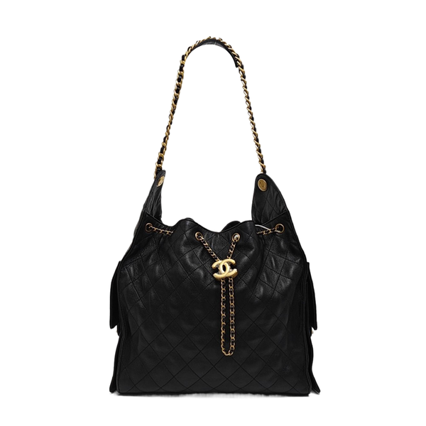 CHANEL 25 Medium Quilted Calfskin Black