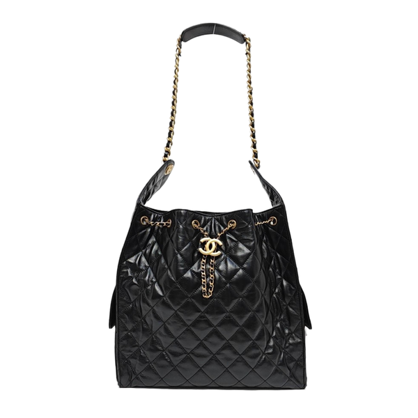 CHANEL 25 Mediano Piel de Becerro Acolchada Negro