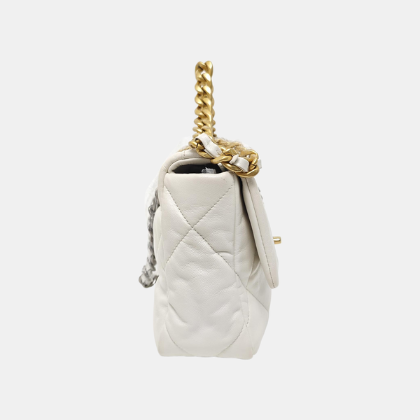CHANEL 19 Small Quilted Lambskin White