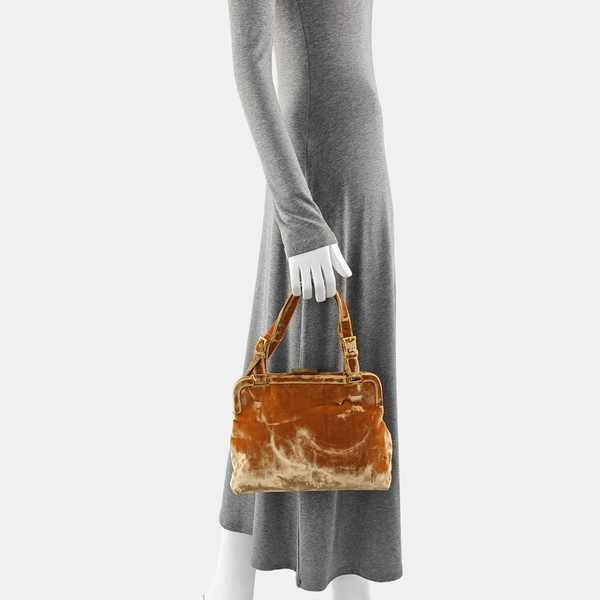 Velvet Top Handle Bag Brown