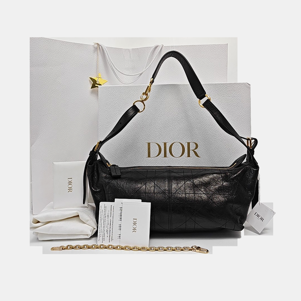 D-Journey Medium Cannage Calfskin Black